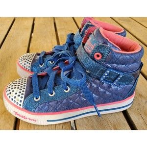 Skechers Twinkle Toes Girls Blue Metallic Lace Up / Hook & Loop High Tops Size 3